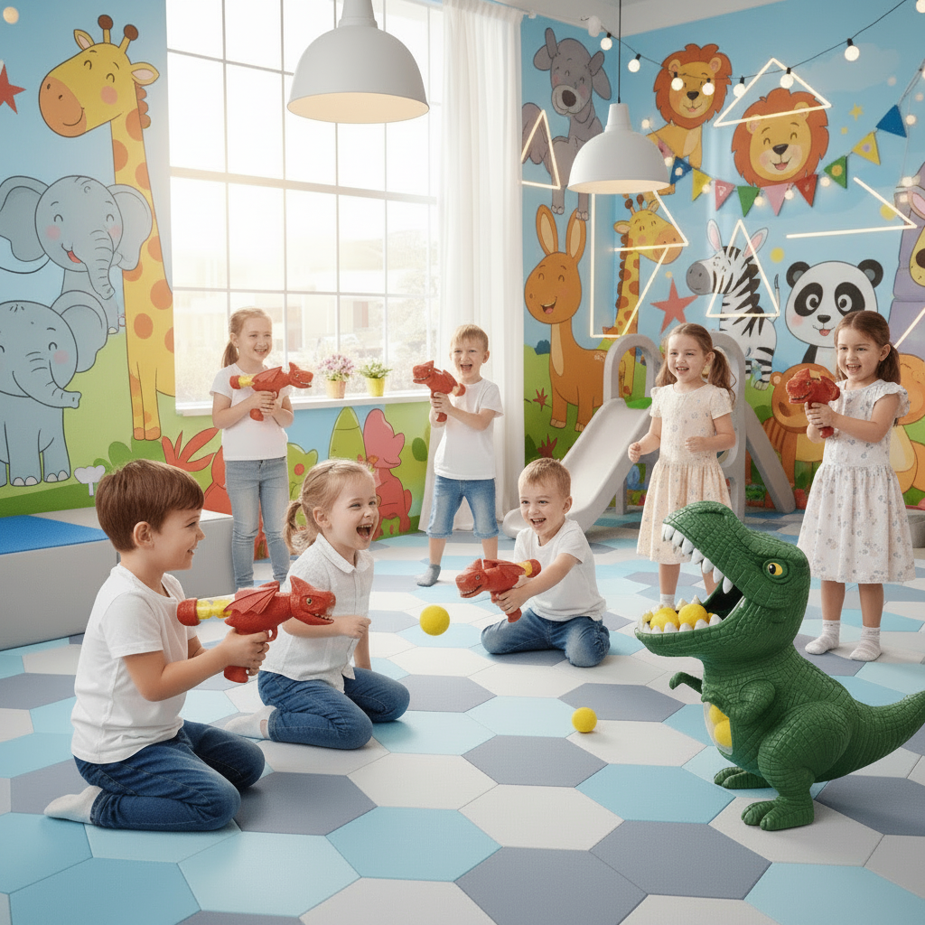 Zestaw Wyrzutni z Piankowymi Piłeczkami i Celem Dinozaura dla Dzieci