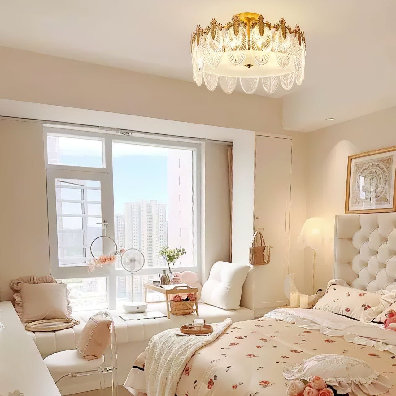 Żyrandol szklany okrągły E14 z regulowaną wysokością zawieszenia