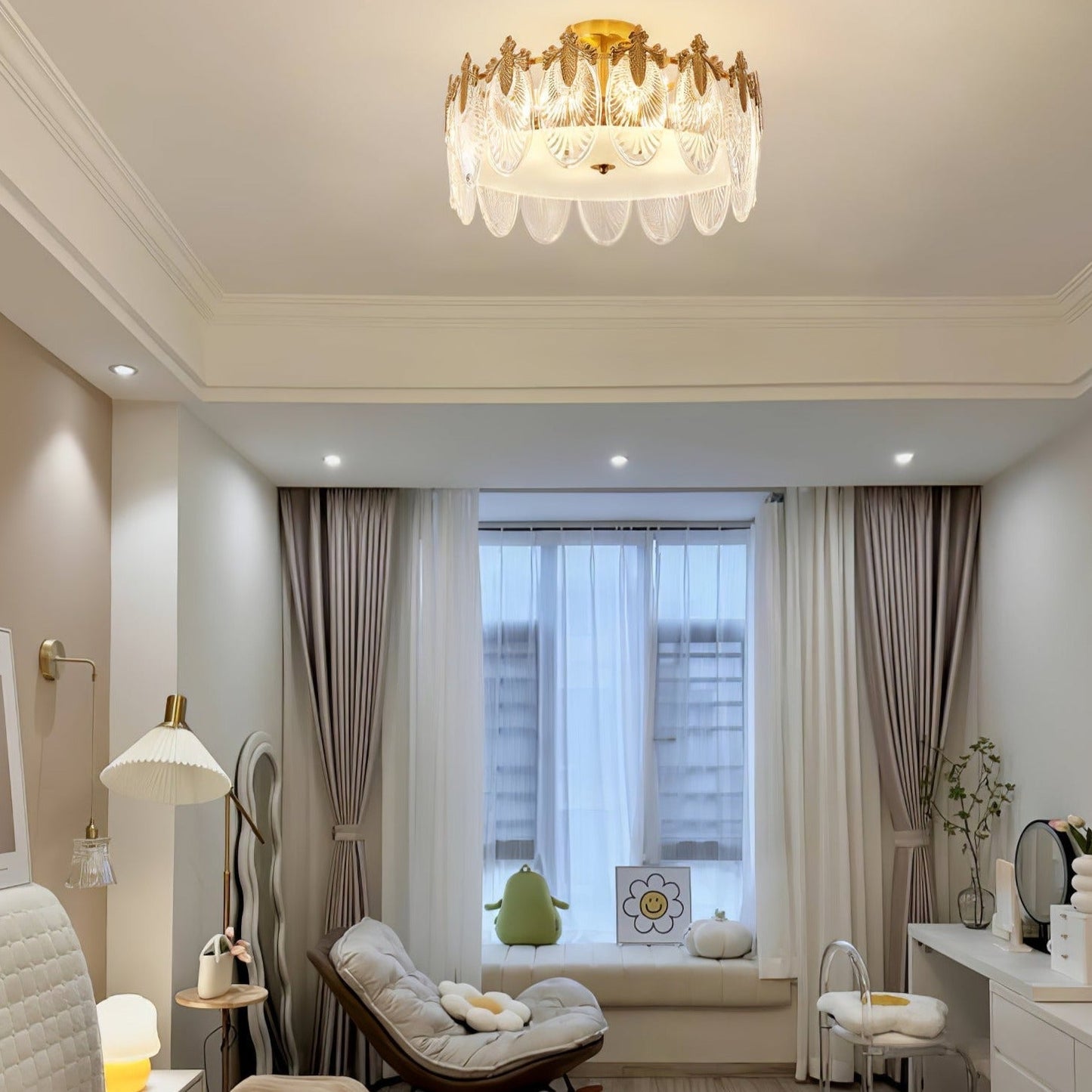 Żyrandol szklany okrągły E14 z regulowaną wysokością zawieszenia