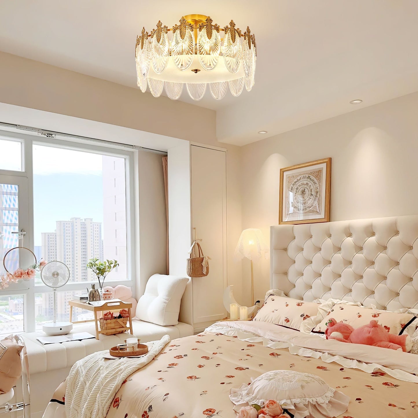 Żyrandol szklany okrągły E14 z regulowaną wysokością zawieszenia