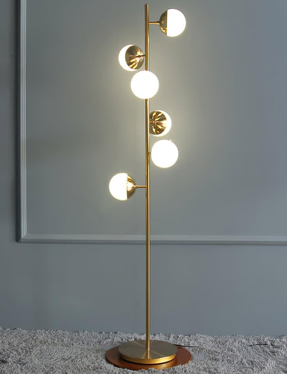Lampa podłogowa LED z wieloma kloszami szklanymi i metalową podstawą