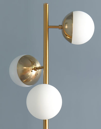 Lampa podłogowa LED z wieloma kloszami szklanymi i metalową podstawą