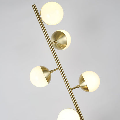 Lampa podłogowa LED z wieloma kloszami szklanymi i metalową podstawą