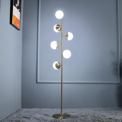 Lampa podłogowa LED z wieloma kloszami szklanymi i metalową podstawą