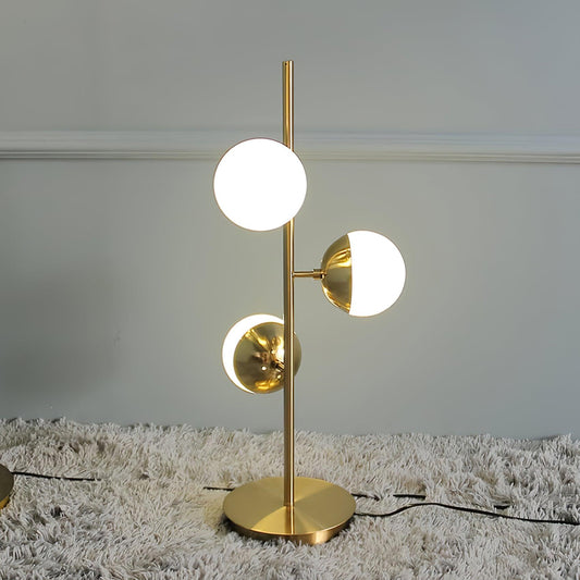 Lampa podłogowa LED z wieloma kloszami szklanymi i metalową podstawą