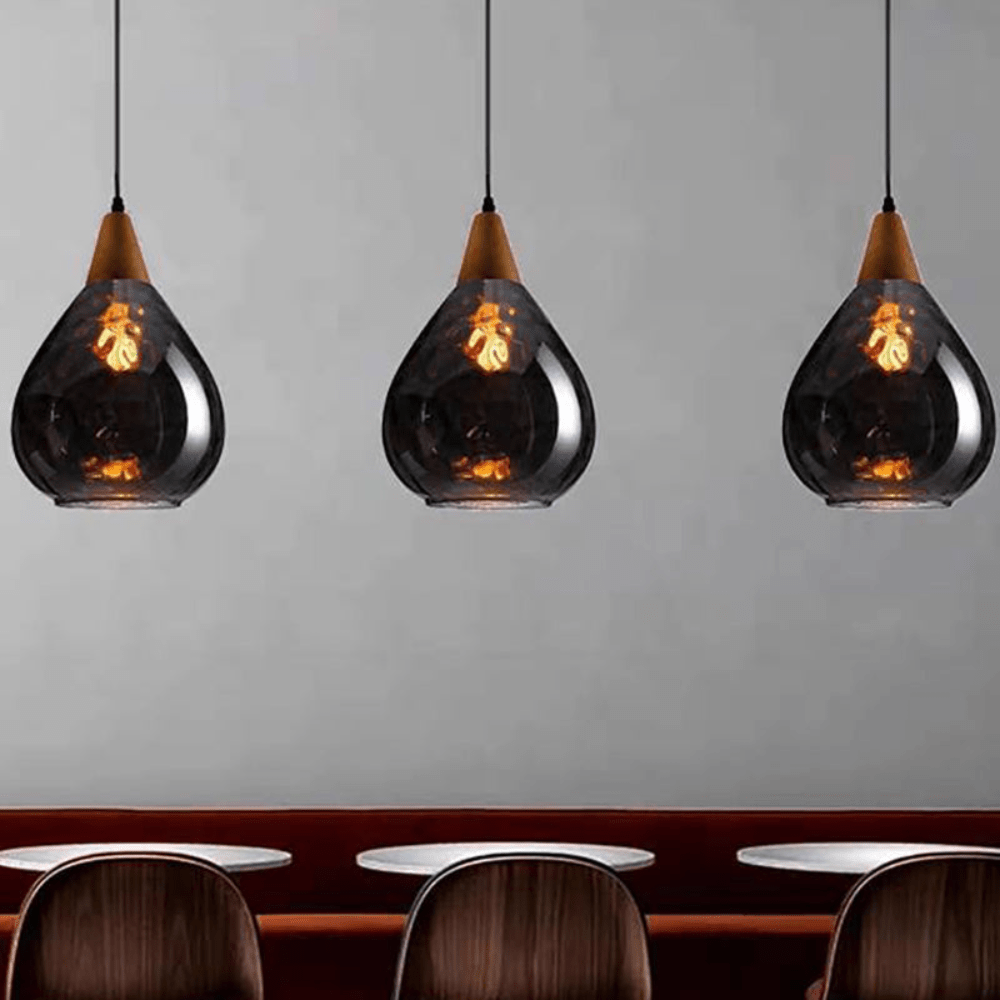 Lampa Wisząca z Szklanym Kloszem w Kształcie Kropli i Oprawą E27