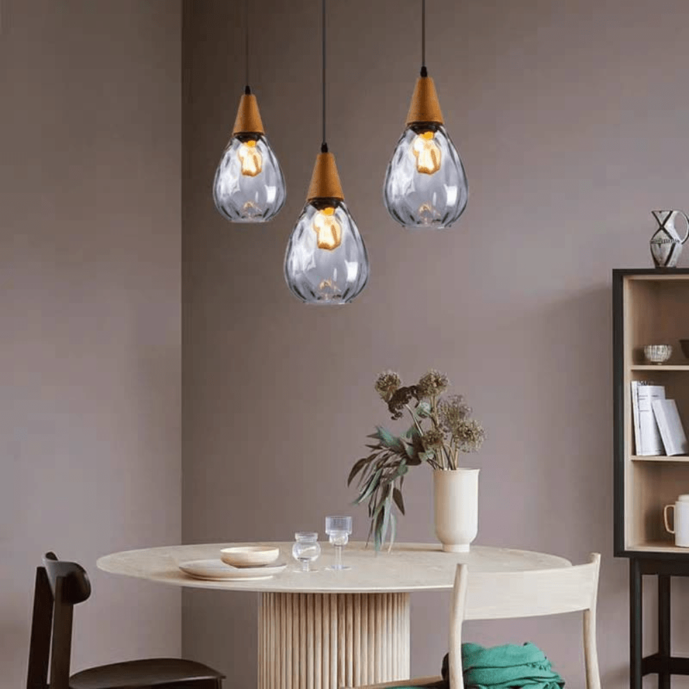 Lampa Wisząca z Szklanym Kloszem w Kształcie Kropli i Oprawą E27