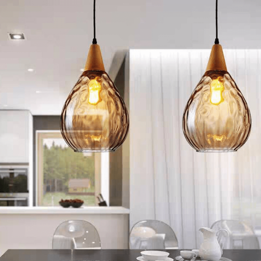 Lampa Wisząca z Szklanym Kloszem w Kształcie Kropli i Oprawą E27