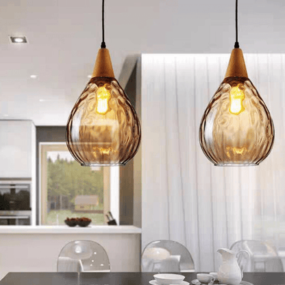 Lampa Wisząca z Szklanym Kloszem w Kształcie Kropli i Oprawą E27