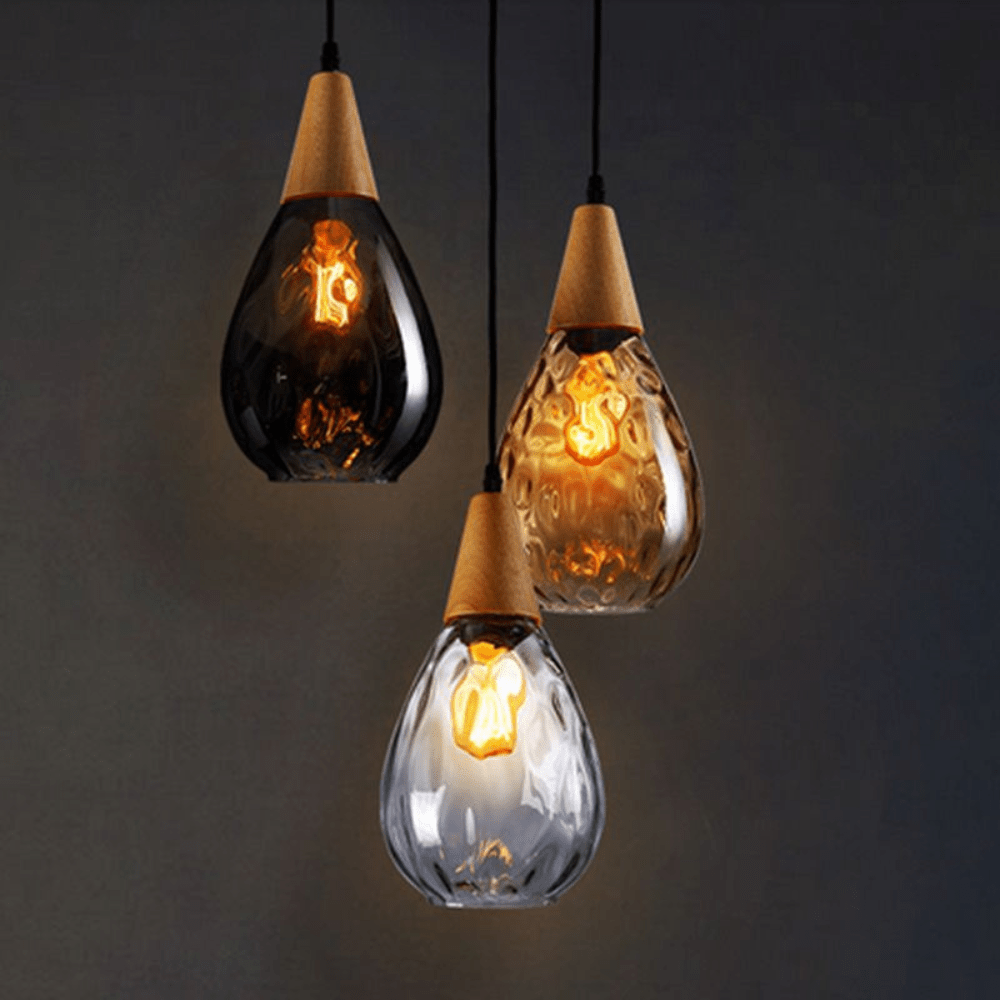 Lampa Wisząca z Szklanym Kloszem w Kształcie Kropli i Oprawą E27