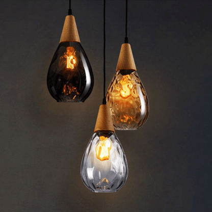Lampa Wisząca z Szklanym Kloszem w Kształcie Kropli i Oprawą E27