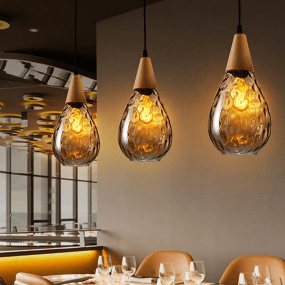Lampa Wisząca z Szklanym Kloszem w Kształcie Kropli i Oprawą E27