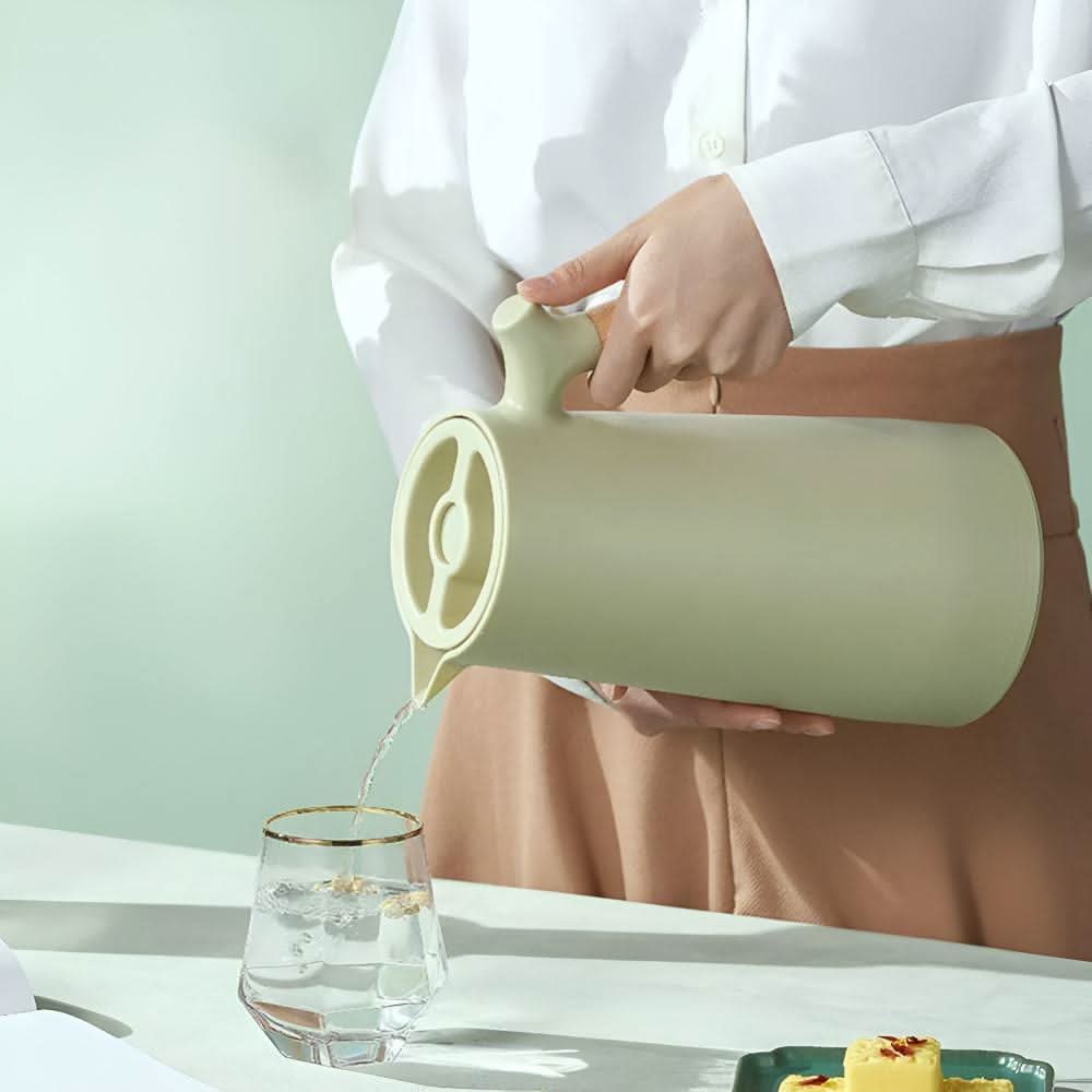Szklany Dzbanek z Podwójnymi Ściankami i Drewnianym Uchwytem do Gorących i Zimnych Napojów