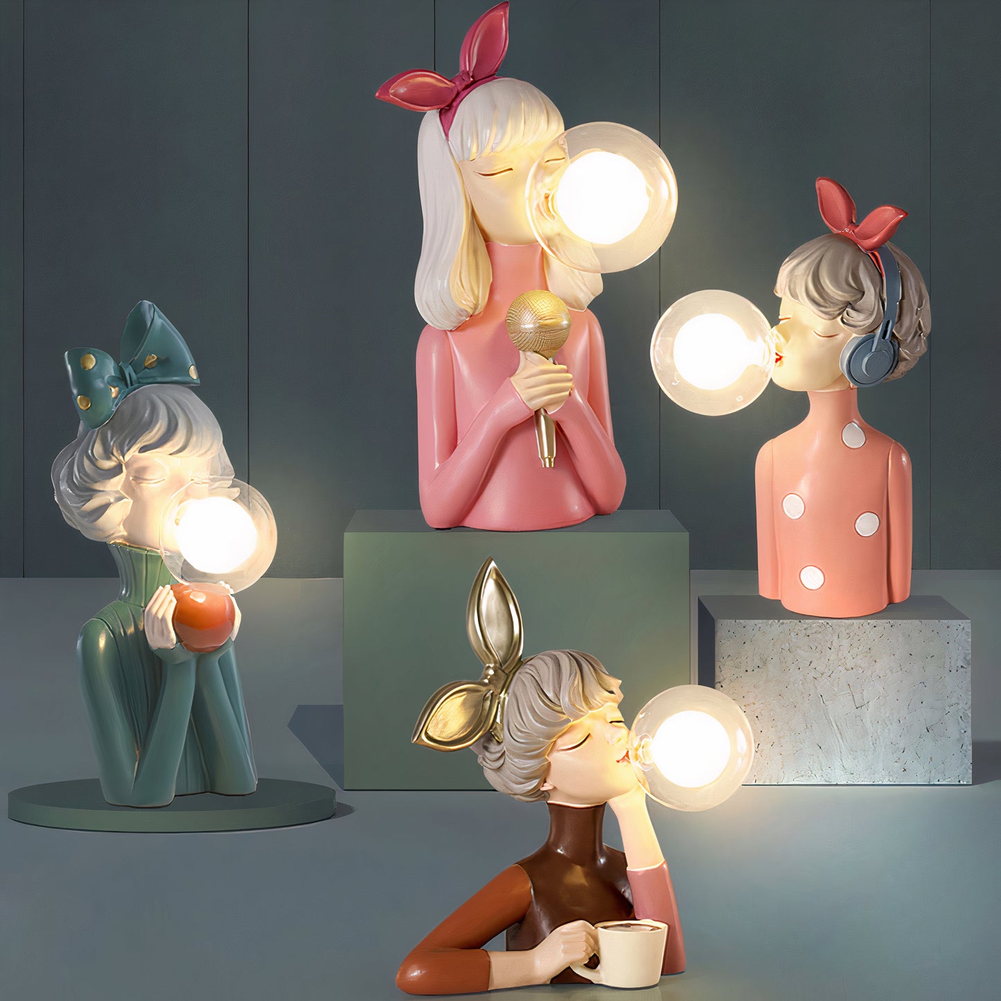 Lampa stołowa z kompozytu z kloszem tekstylnym i zasilaniem USB 110–240V