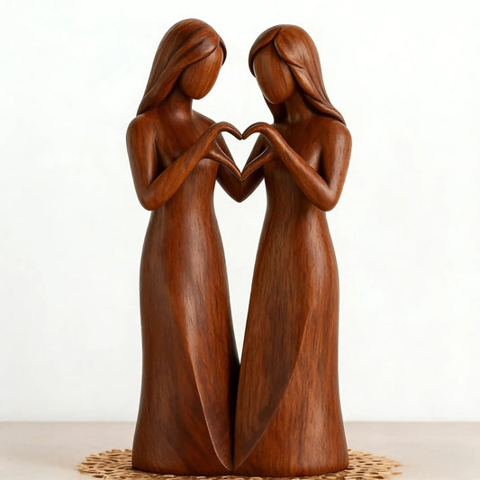 Sculpture with a wood-grain effect