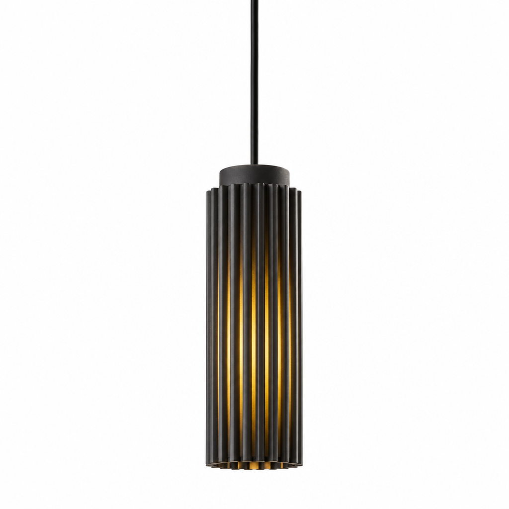Lampe suspendue avec abat-jour nervuré
