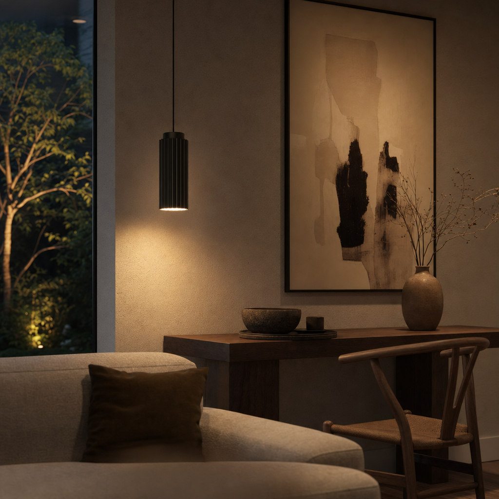 Lampe suspendue avec abat-jour nervuré