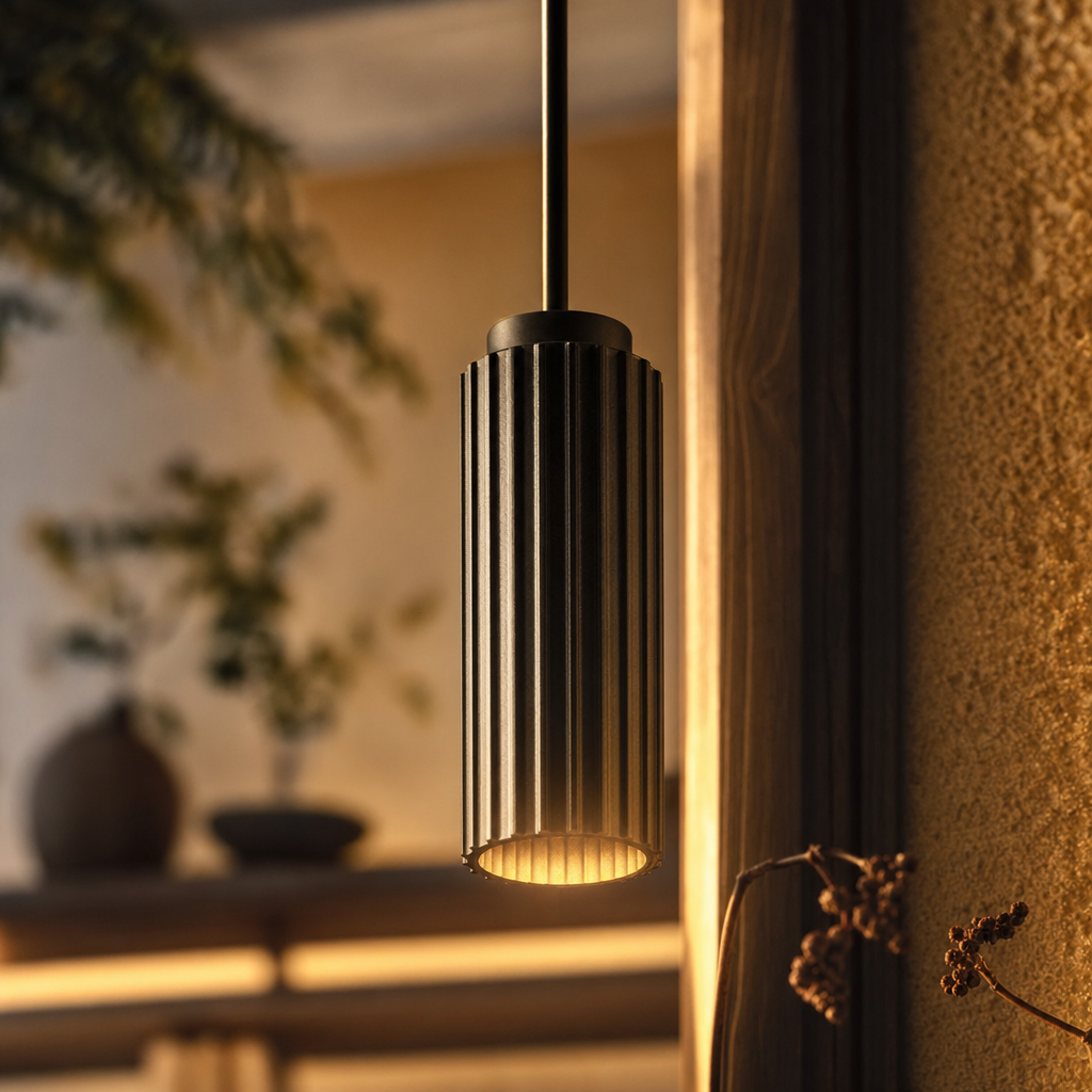 Lampe suspendue avec abat-jour nervuré