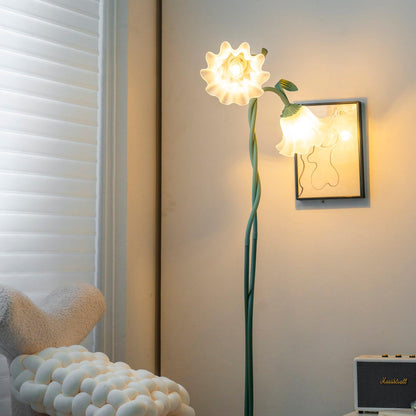 Lampa podłogowa LED E27 z motywem kwiatowym 2–3 punkty świetlne do salonu