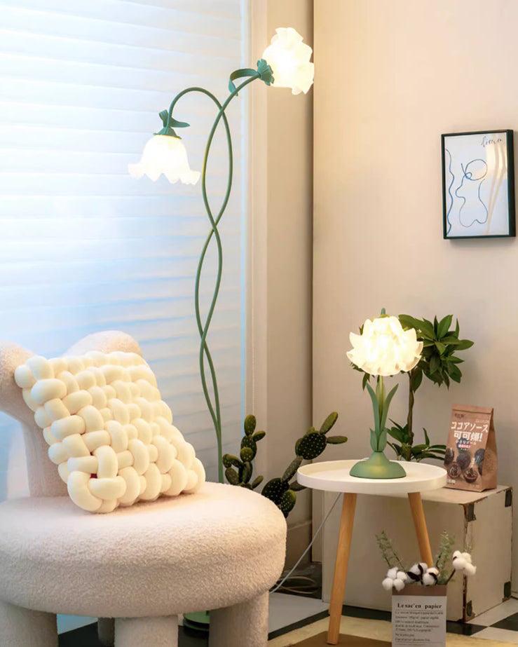 Lampa podłogowa LED E27 z motywem kwiatowym 2–3 punkty świetlne do salonu