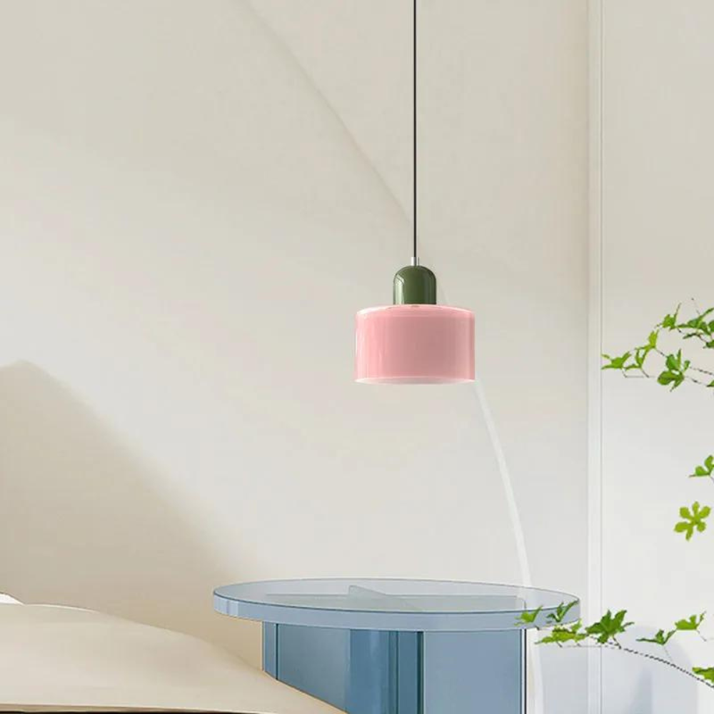 Lampe suspendue à abat-jour rose réglable