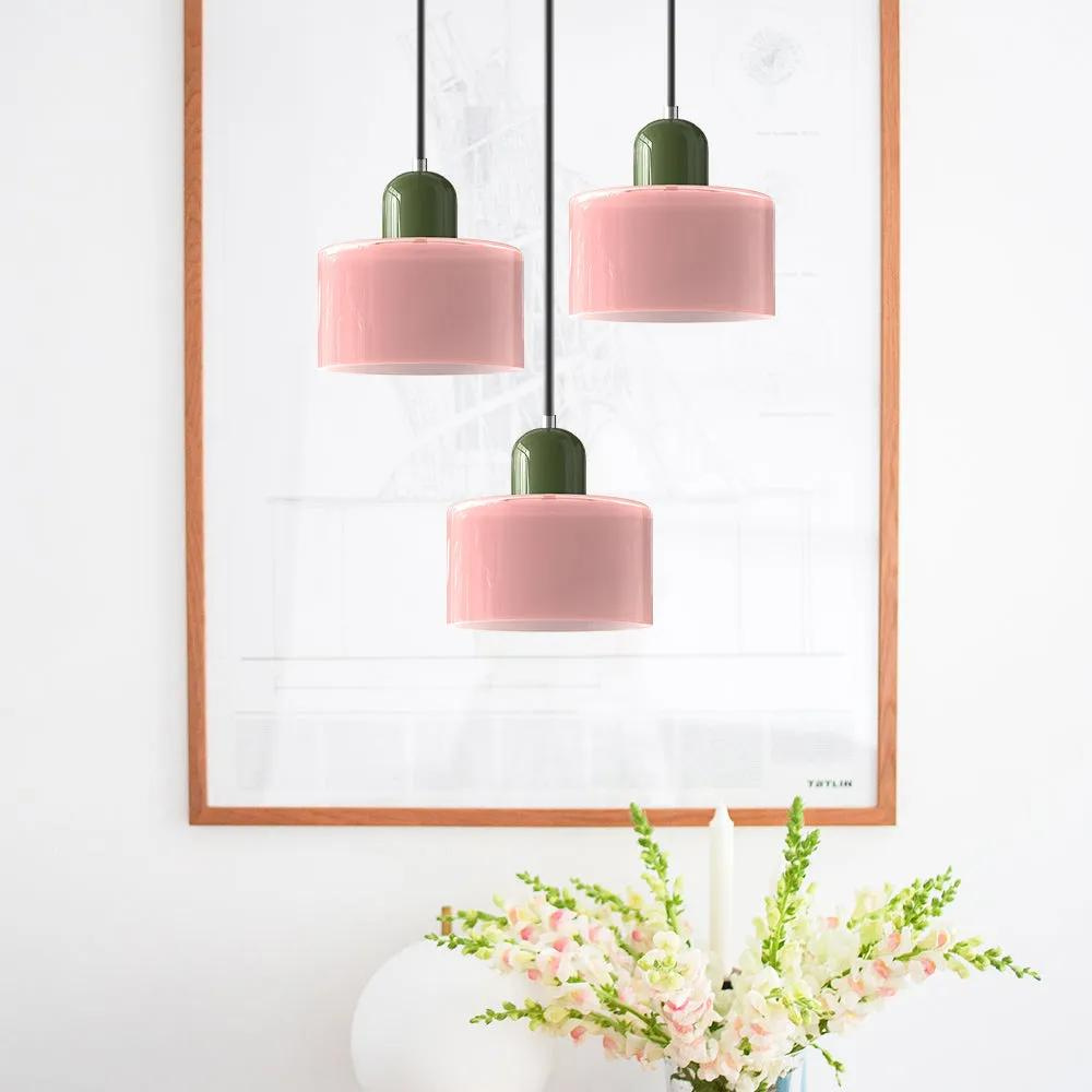 Lampe suspendue à abat-jour rose réglable