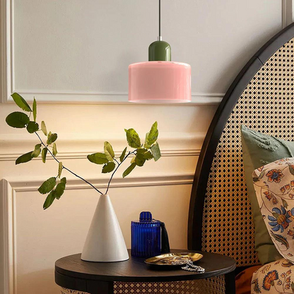 Lampe suspendue à abat-jour rose réglable