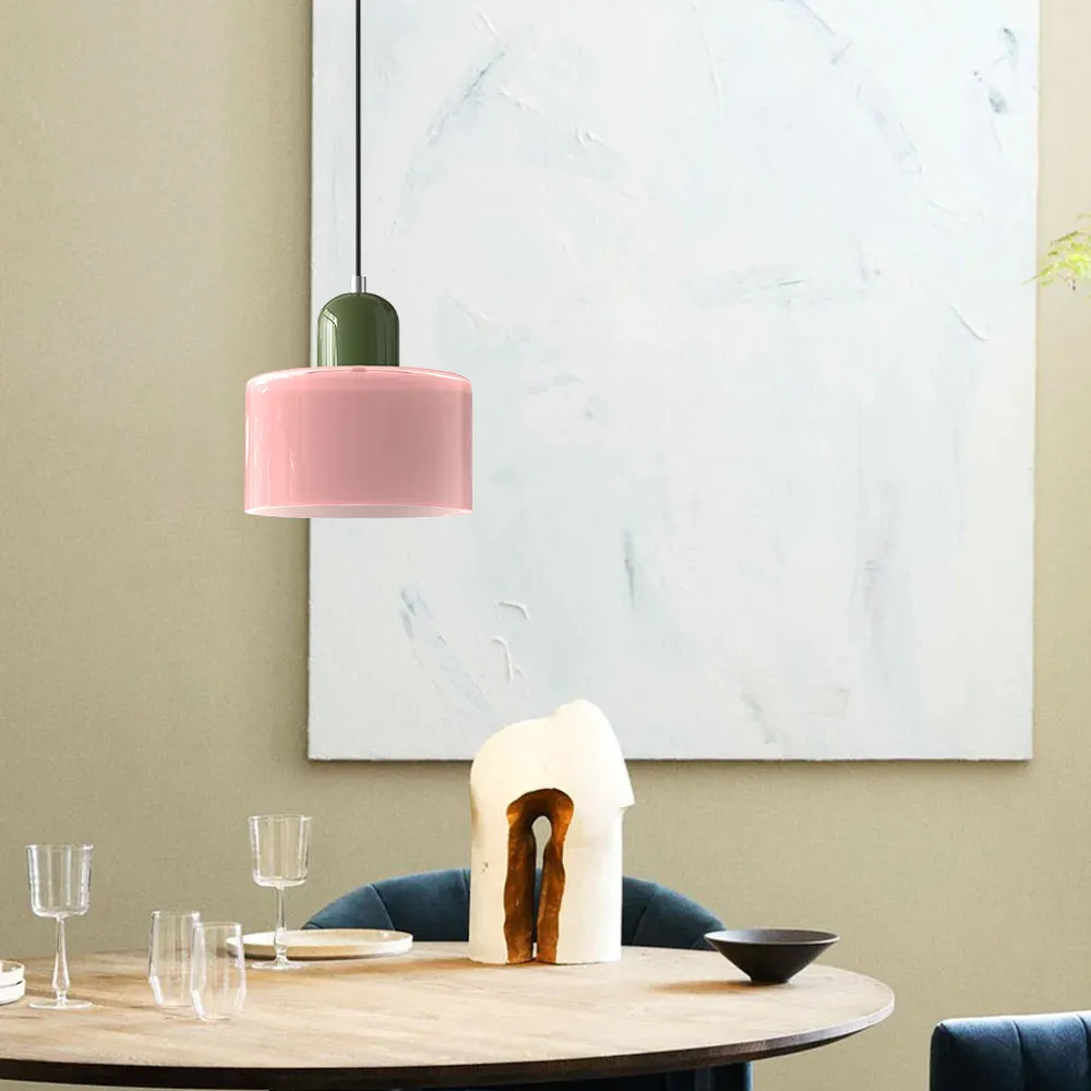 Lampe suspendue à abat-jour rose réglable