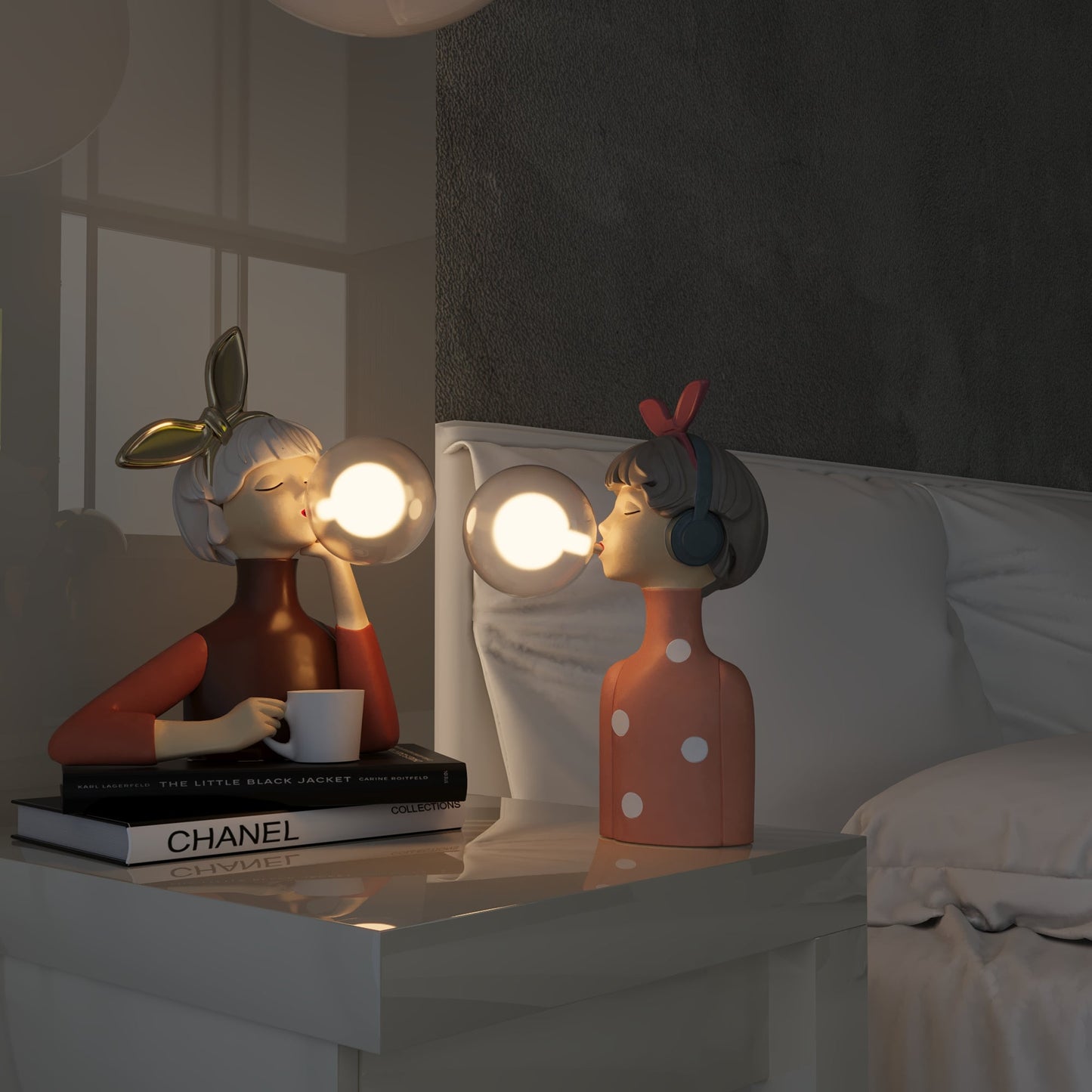 Lampa stołowa z kompozytu z kloszem tekstylnym i zasilaniem USB 110–240V