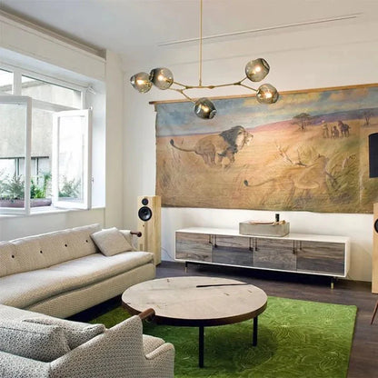 Żyrandol sufitowy E27 z kulistymi kloszami szklanymi i regulowaną wysokością do wnętrz