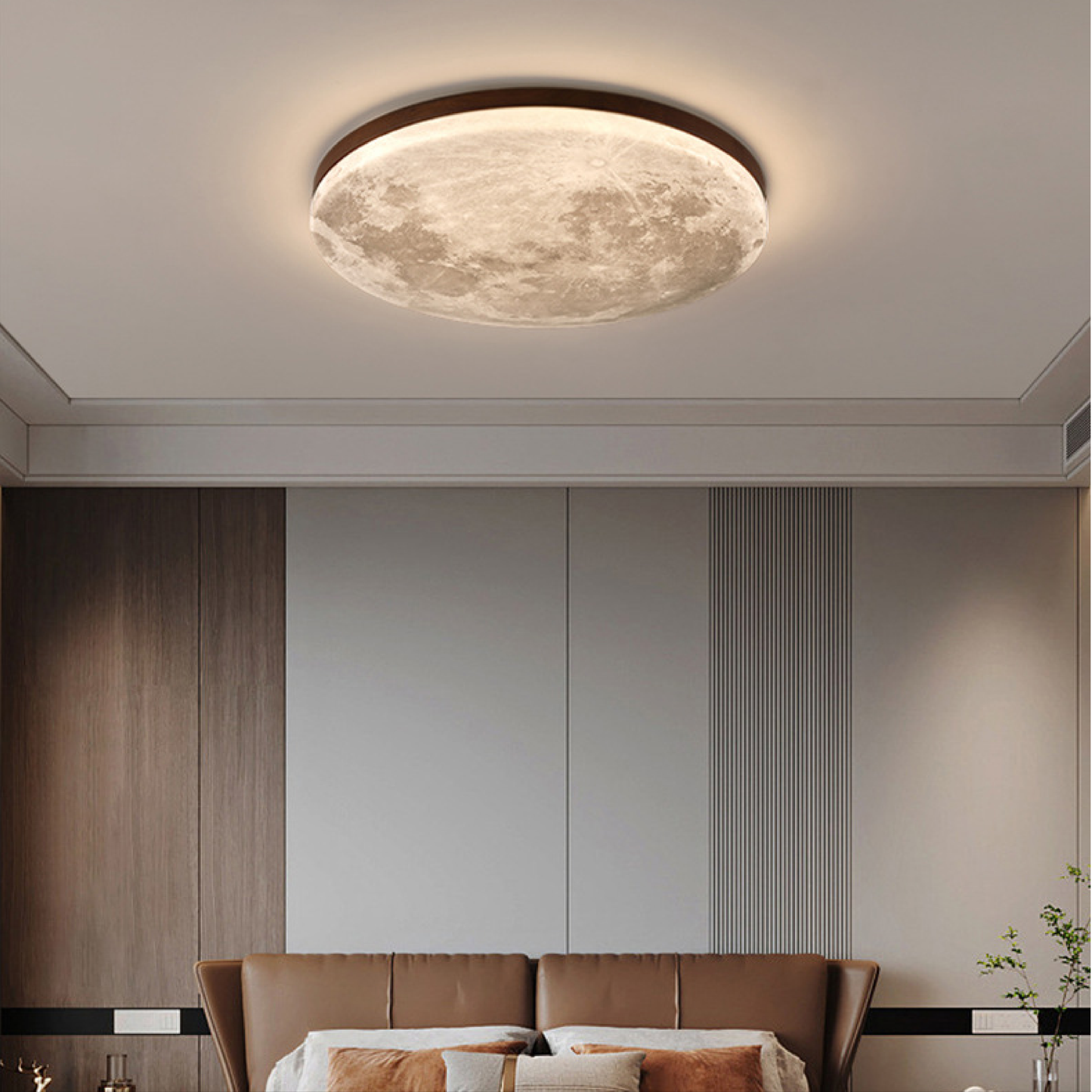 Plafonnier LED lune en bois