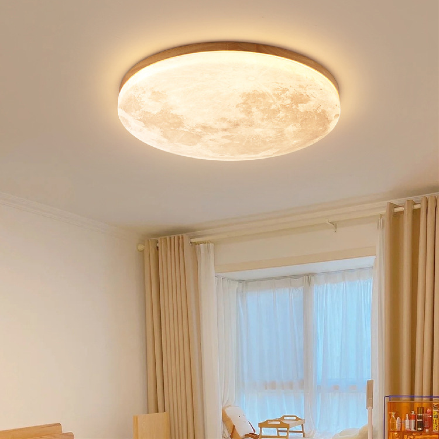Plafonnier LED lune en bois