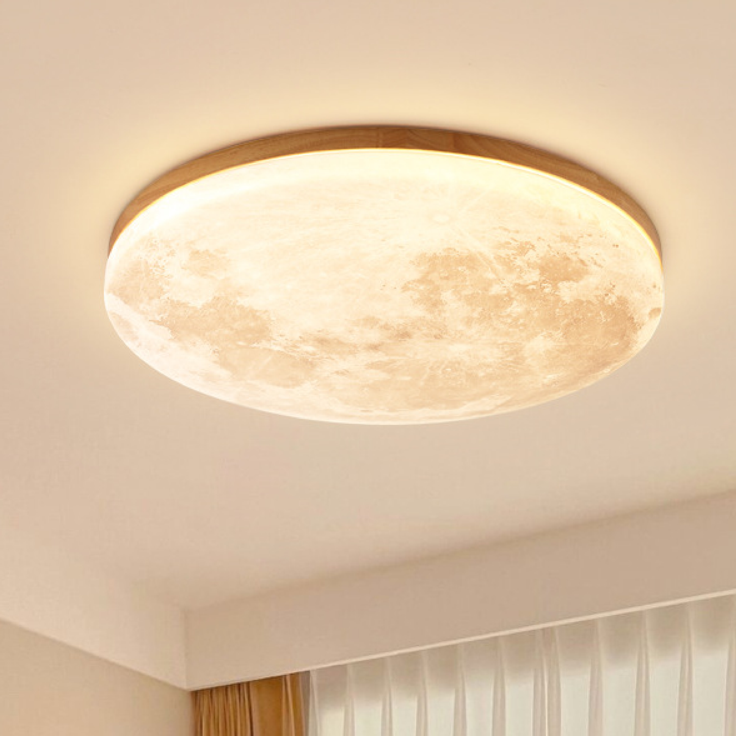 Plafonnier LED lune en bois