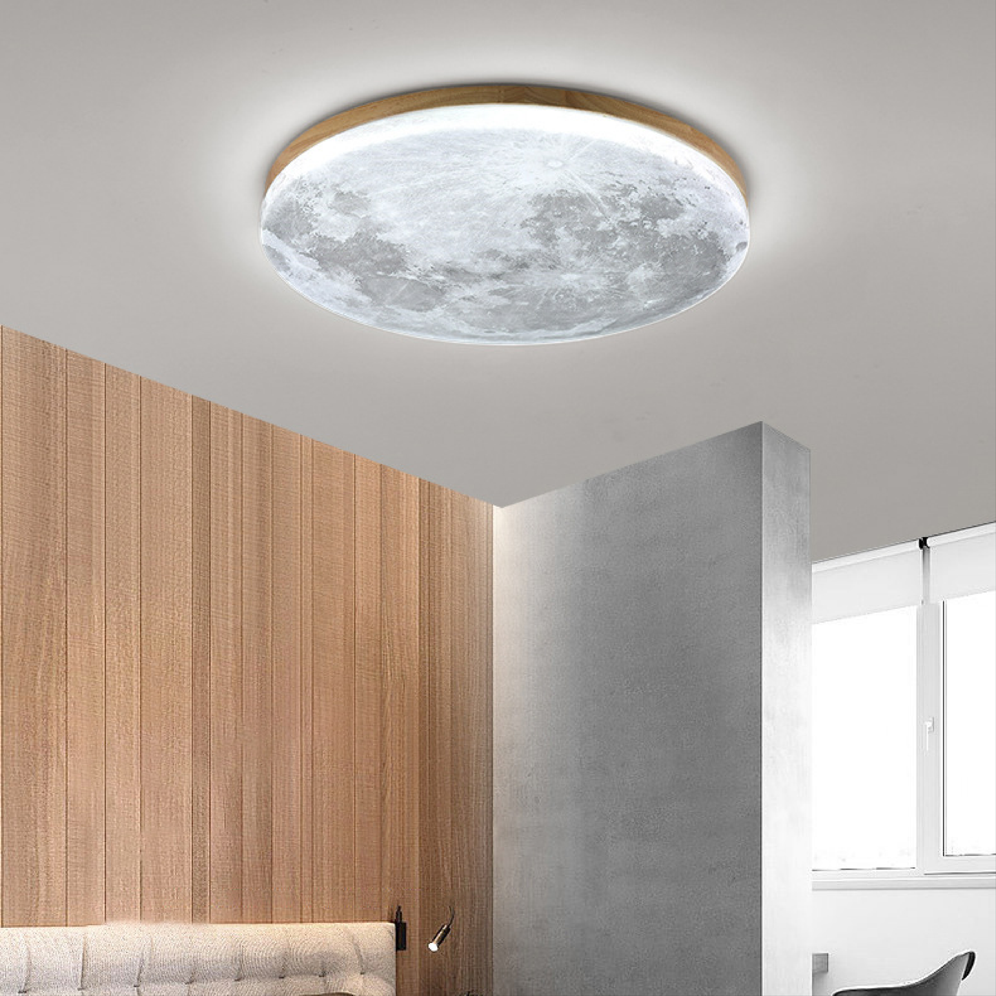 Plafonnier LED lune en bois