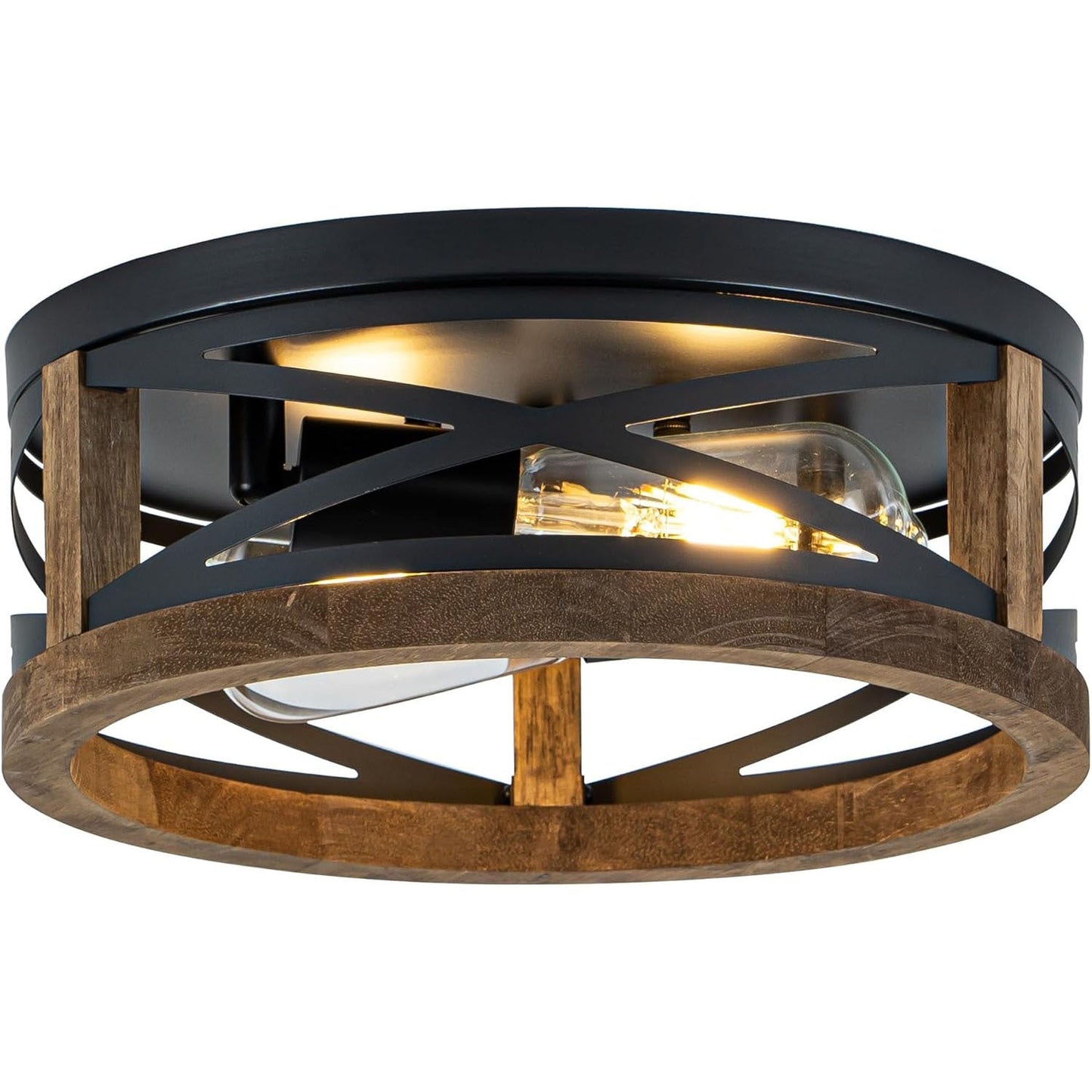 Plafonnier à cadre noir avec décor bois