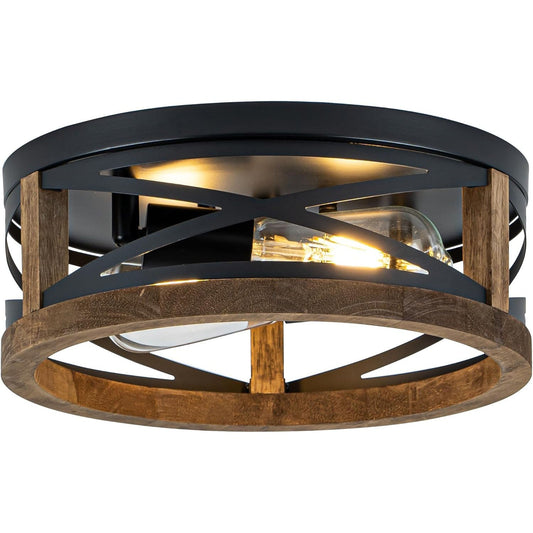 Plafonnier à cadre noir avec décor bois