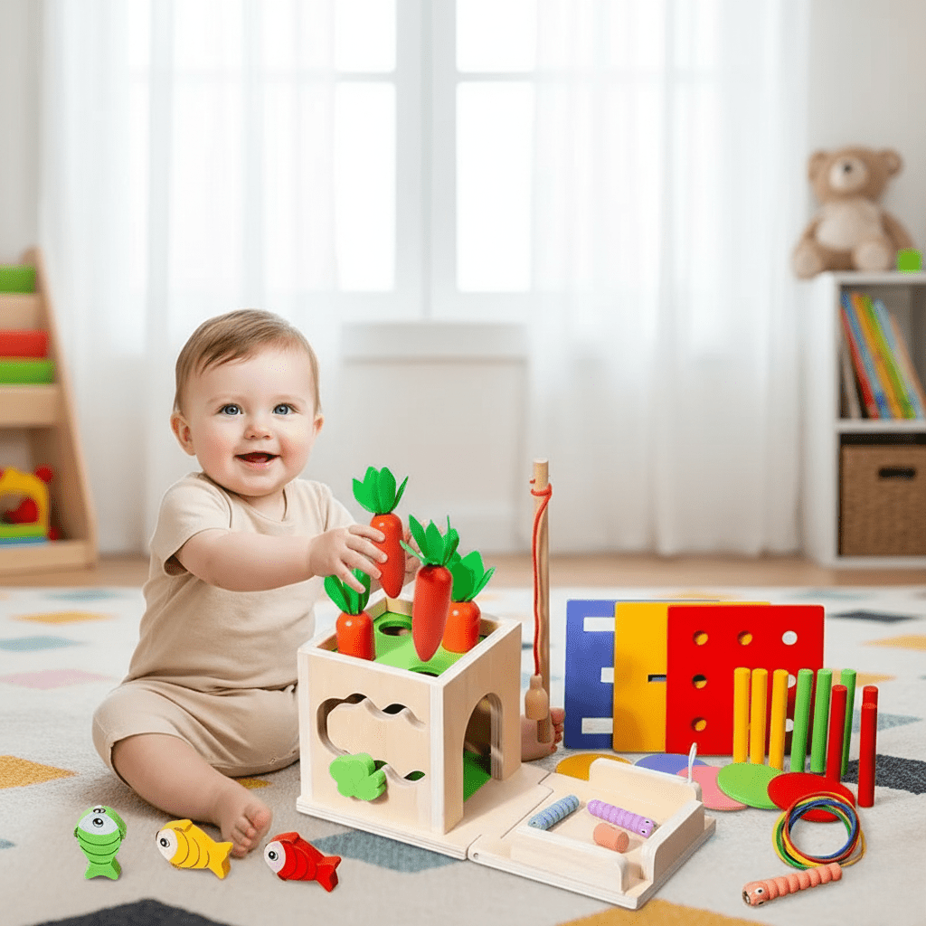 Zabawka Edukacyjna Drewniana 8w1 dla Niemowląt typu Montessori