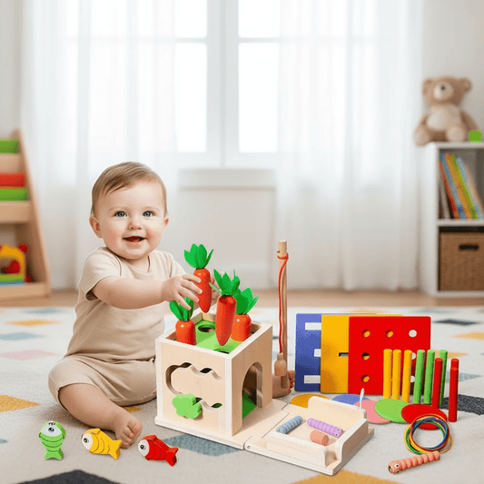 Zabawka Edukacyjna Drewniana 8w1 dla Niemowląt typu Montessori