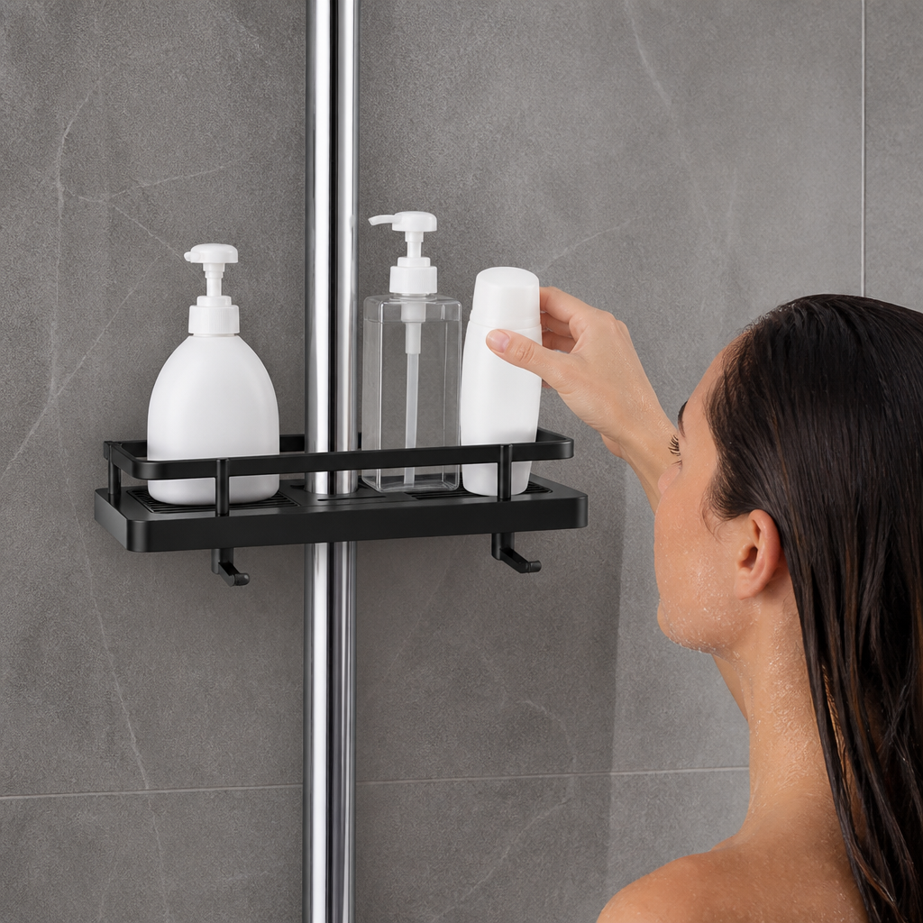 Shower caddy for a shower rod