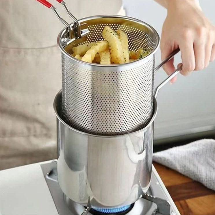 Garnek do Frytowania ze Stali Nierdzewnej z Pojemnością 1200 ml i Uchwytem Ochronnym