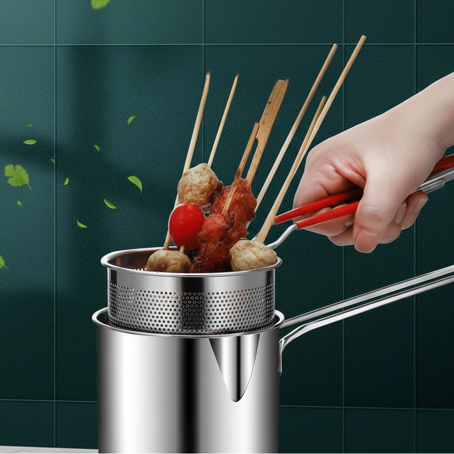Garnek do Frytowania ze Stali Nierdzewnej z Pojemnością 1200 ml i Uchwytem Ochronnym