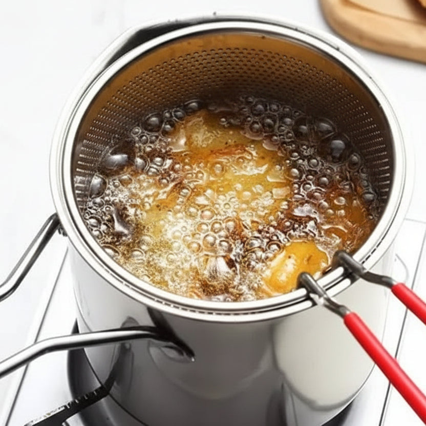 Garnek do Frytowania ze Stali Nierdzewnej z Pojemnością 1200 ml i Uchwytem Ochronnym