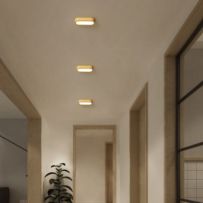 Plafonnier LED ovale avec décor bois