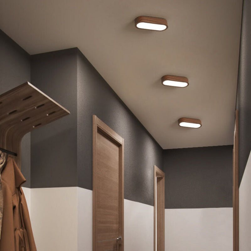 Plafonnier LED ovale avec décor bois