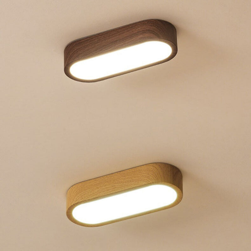 Plafonnier LED ovale avec décor bois