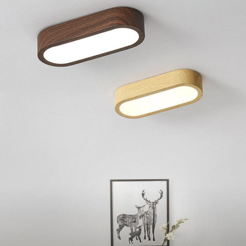 Plafonnier LED ovale avec décor bois