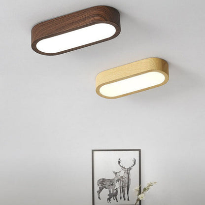 Plafonnier LED ovale avec décor bois