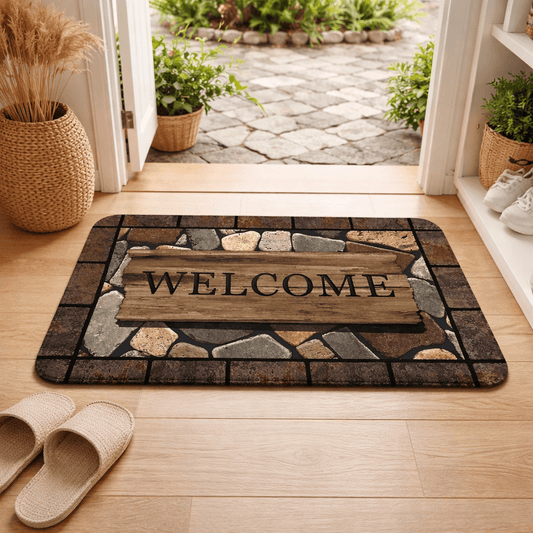 Floral doormat with lettering