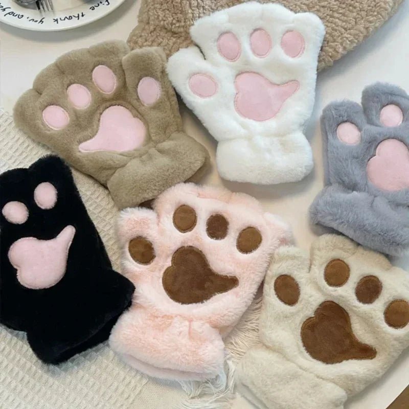 Rękawiczki z Pluszowego Fleece w Kształcie Kociej Łapki do Codziennego Użytku Zimowego