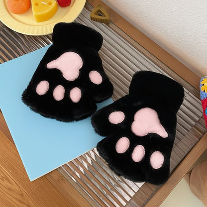 Rękawiczki z Pluszowego Fleece w Kształcie Kociej Łapki do Codziennego Użytku Zimowego